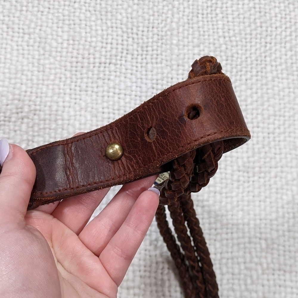 Vintage Ruff Hewn True American Western‎ Wear Brown Braided Leather Belt Size M - Picture 7 of 7
